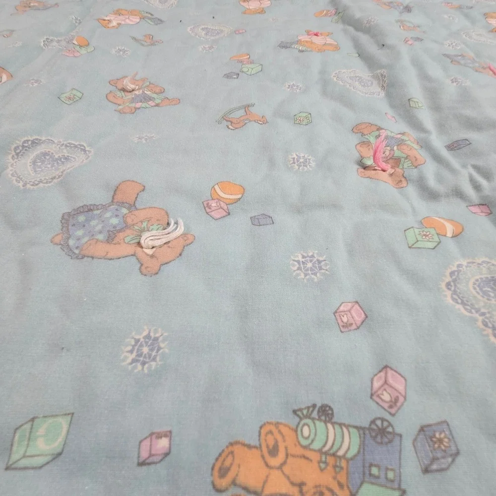Hand made Baby‎ Blanket Throw Wrap Swaddle Quilt Blue Teddy Bears 1980s 42